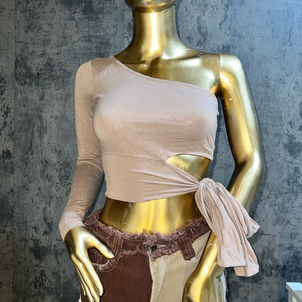 Elegant One-Shoulder Beige Top